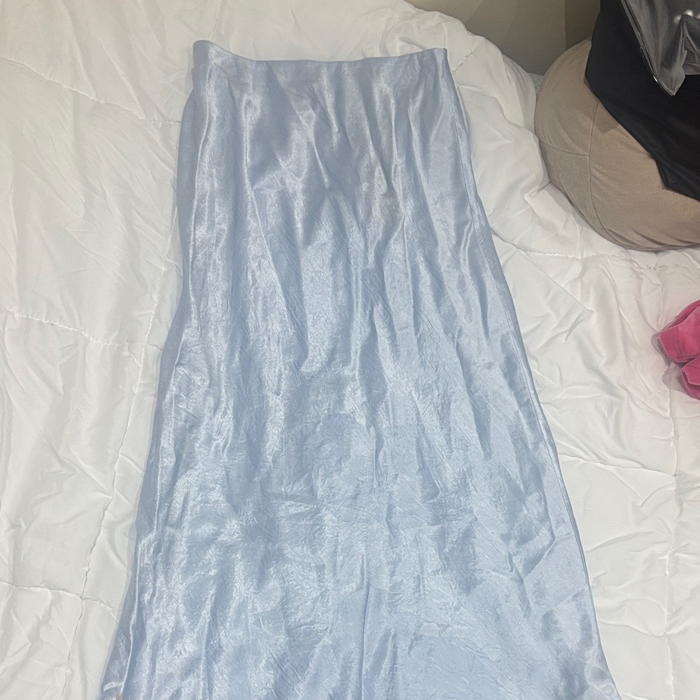 Elegant Silver Blue Satin Skirt
